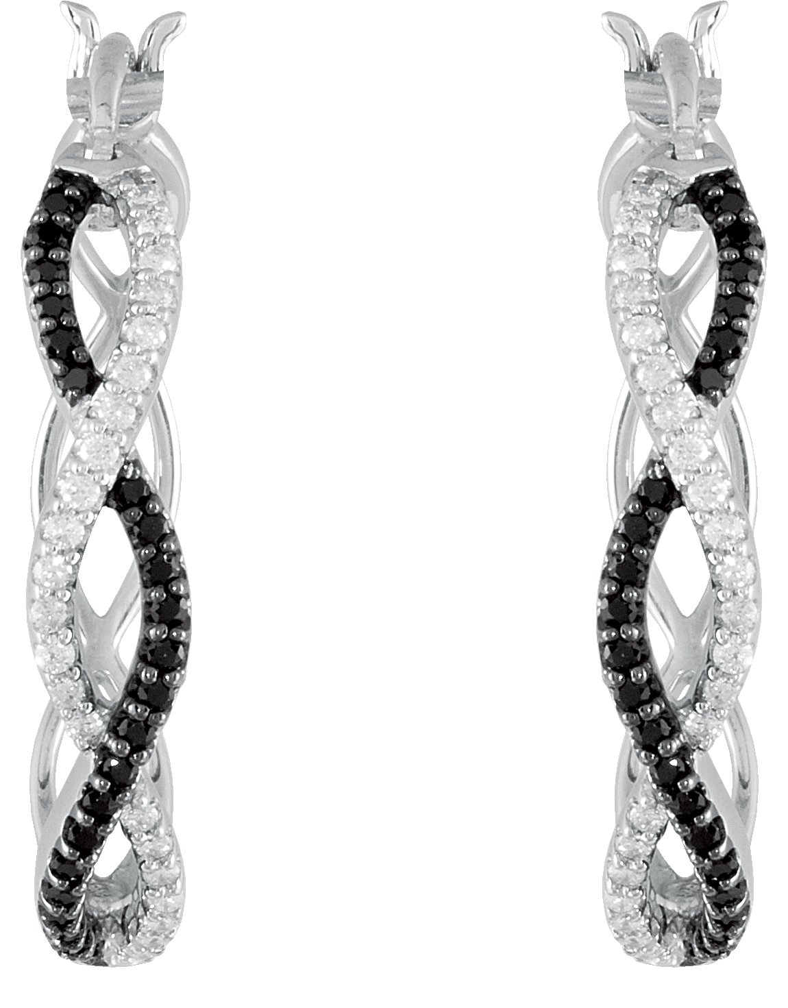 Sterling Silver Natural Black Spinel & 1/5 CTW Natural Diamond 24.3 mm Hoop Earrings