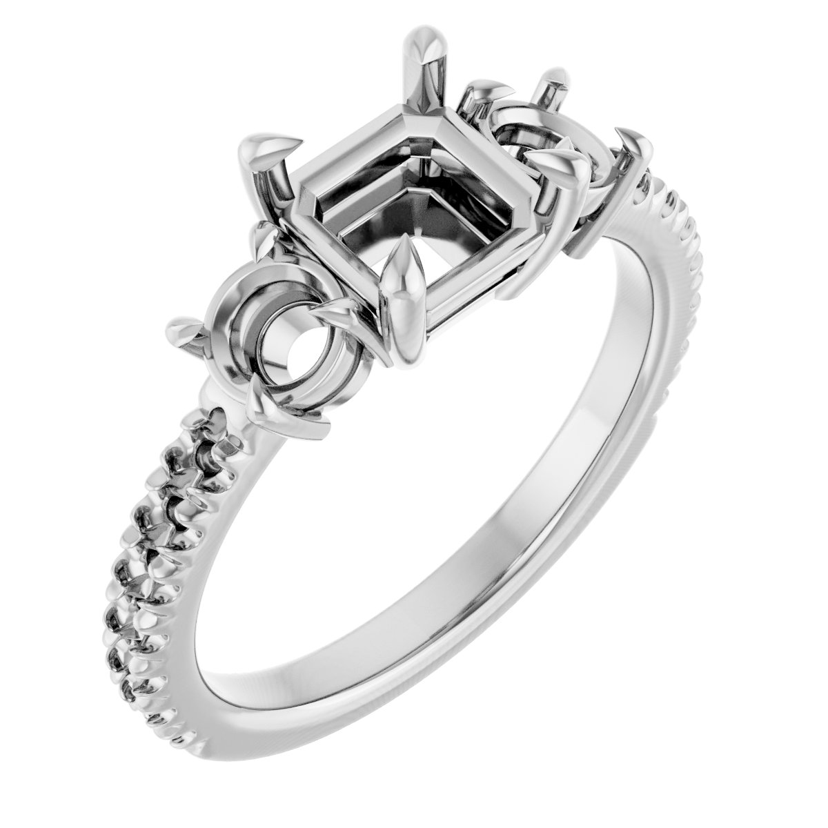 Claw-Prong Three-Stone Engagement Ring