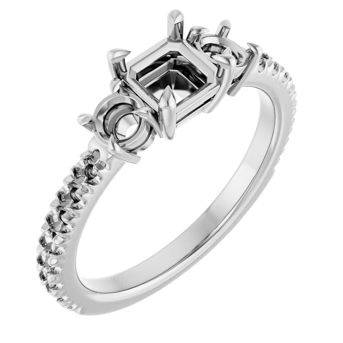 Claw-Prong Three-Stone Engagement Ring