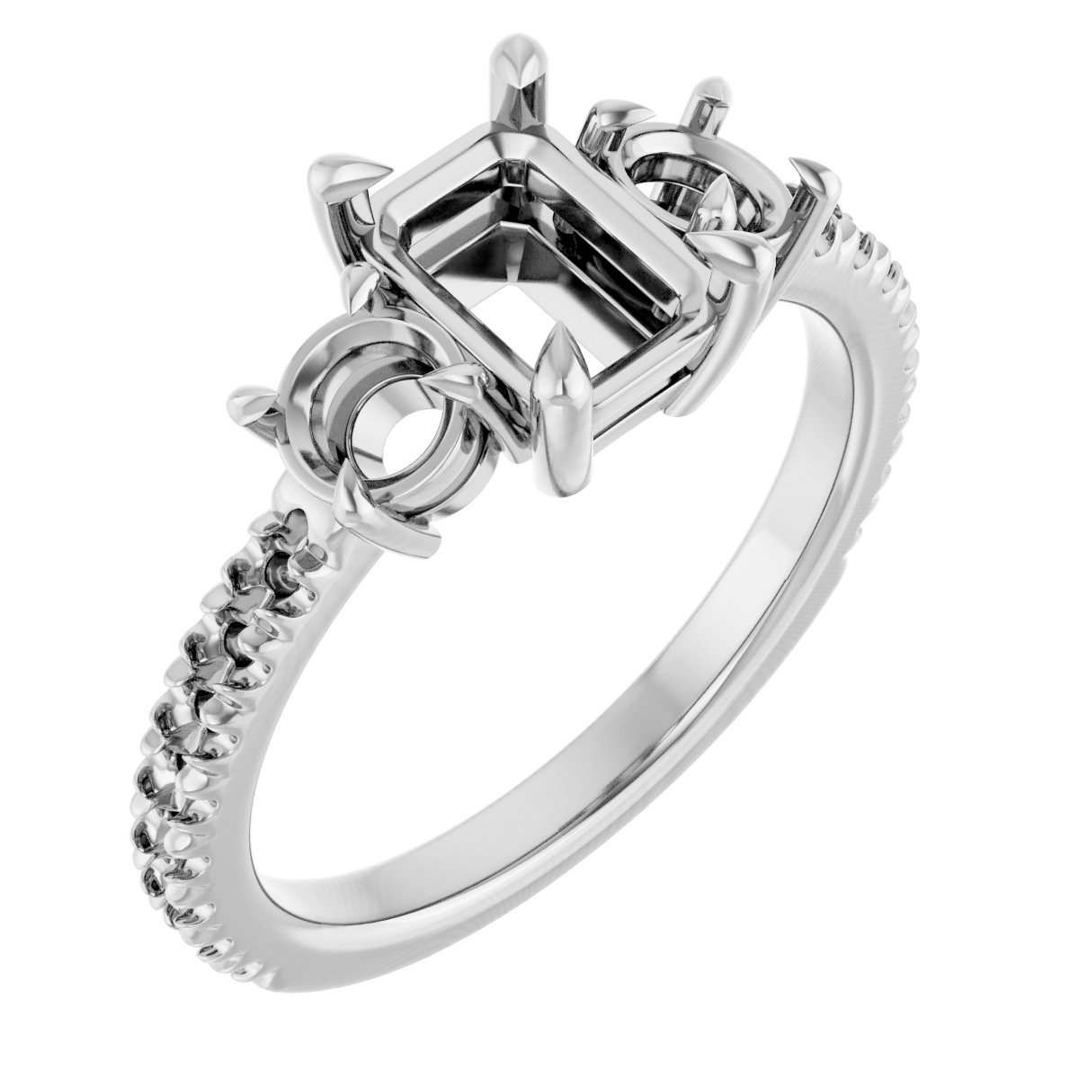 Claw-Prong Three-Stone Engagement Ring