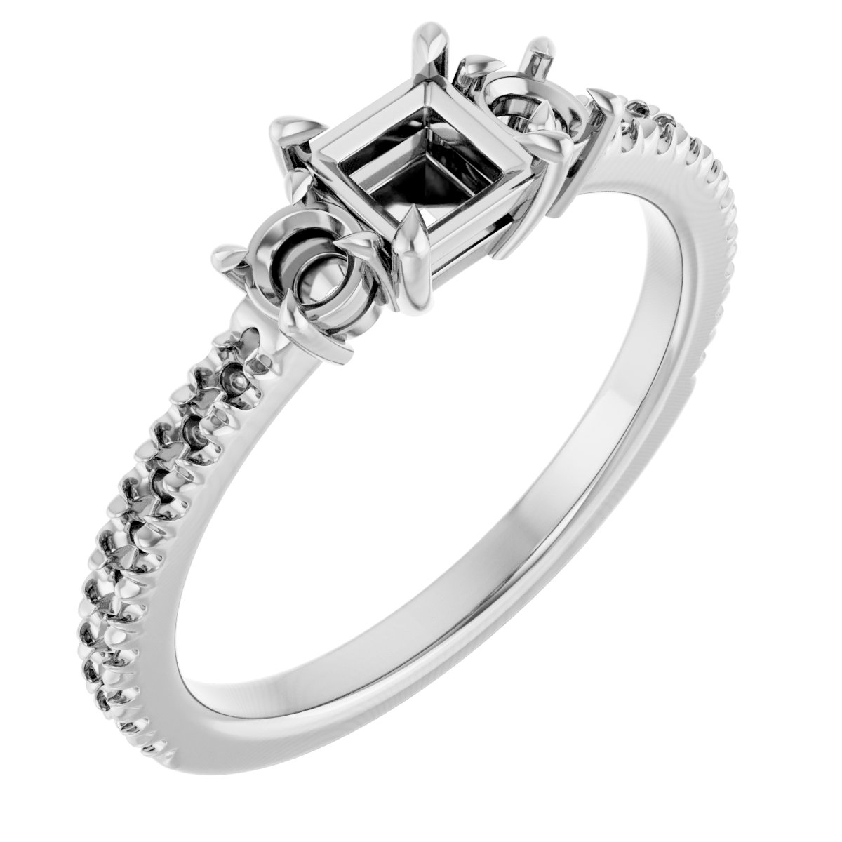Claw-Prong Three-Stone Engagement Ring