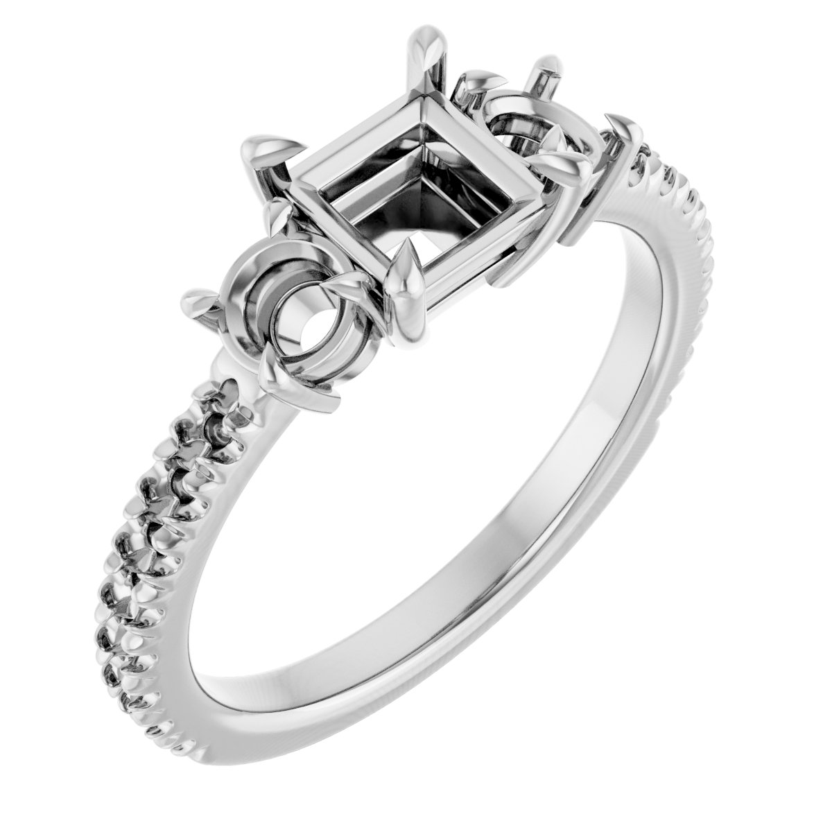 Claw-Prong Three-Stone Engagement Ring