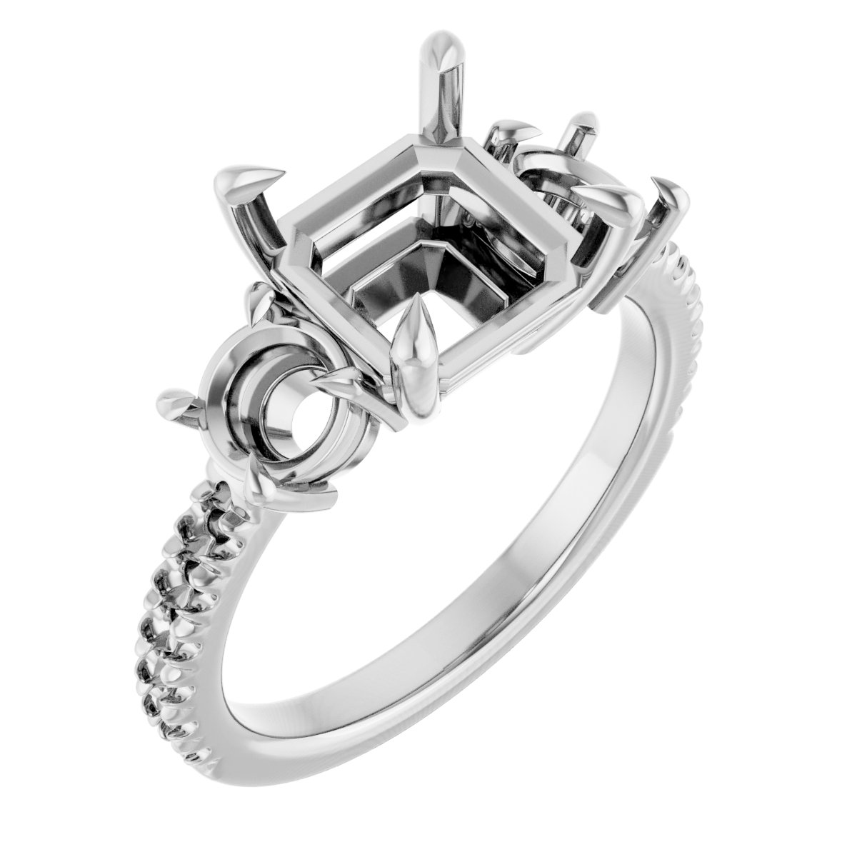 Claw-Prong Three-Stone Engagement Ring