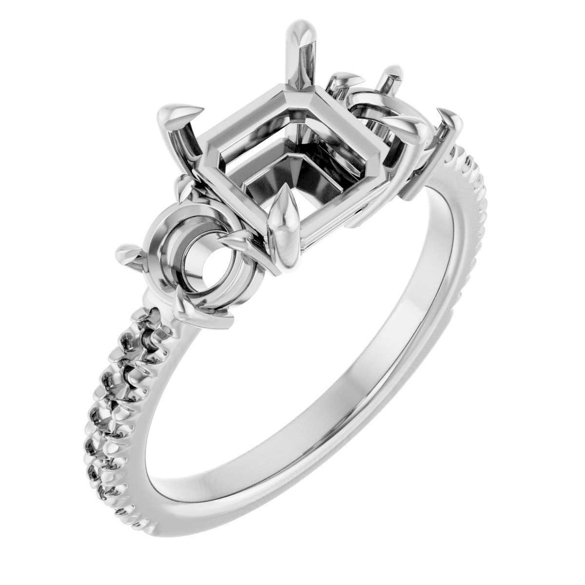 Claw-Prong Three-Stone Engagement Ring
