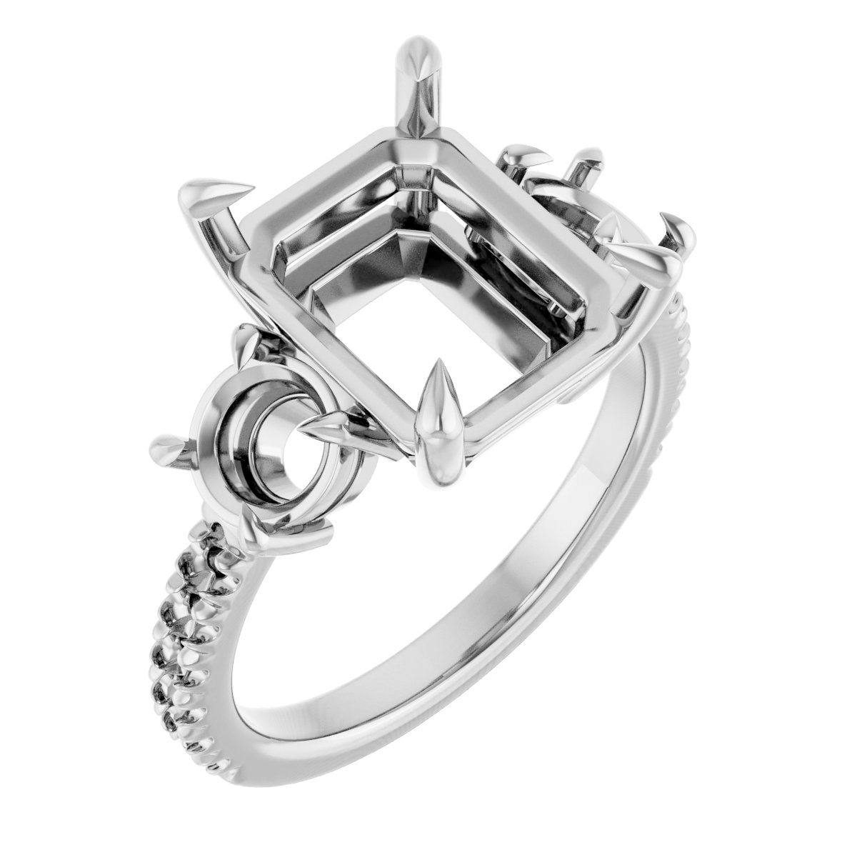 Claw-Prong Three-Stone Engagement Ring