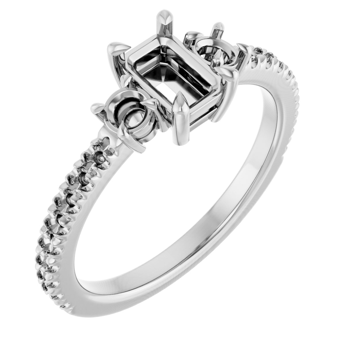 Claw-Prong Three-Stone Engagement Ring