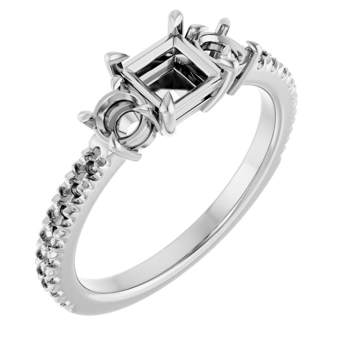 Claw-Prong Three-Stone Engagement Ring