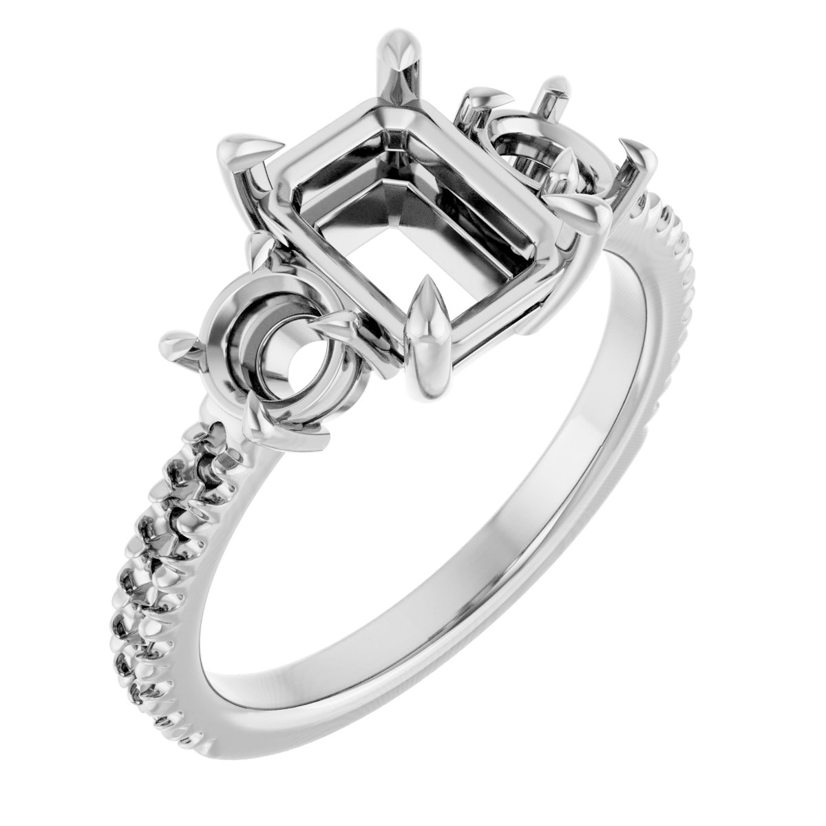 Claw-Prong Three-Stone Engagement Ring