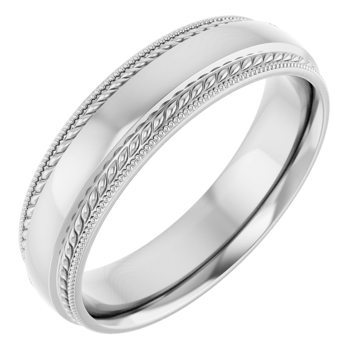 Rope & Milgrain Stepped-Edge Comfort-Fit Half Round Band