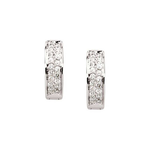14K White 1/3 CTW  Natural Diamond Hoop Earrings