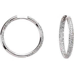 18K White 1 CTW Natural Diamond Inside-Outside Hinged 24 mm Hoop Earrings