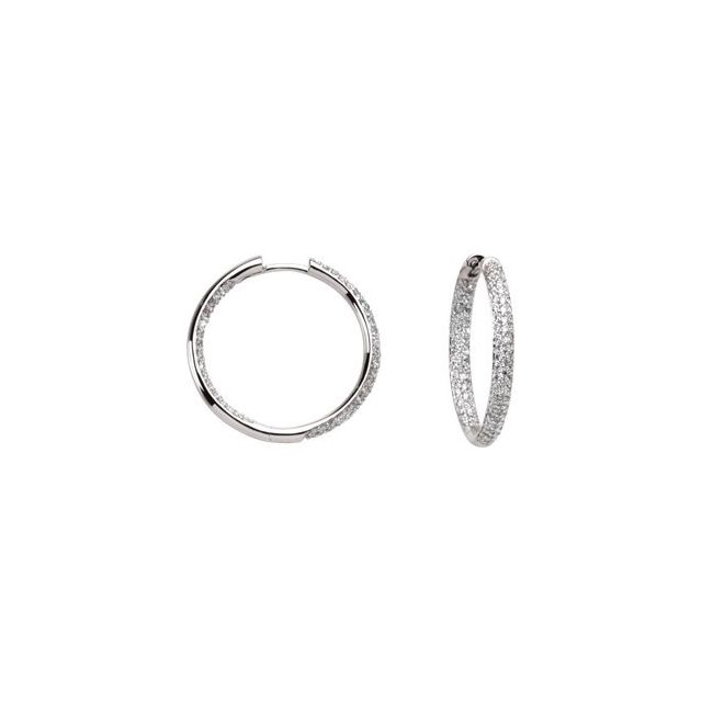 18K White 1 CTW Natural Diamond Inside-Outside Hinged 24 mm Hoop Earrings