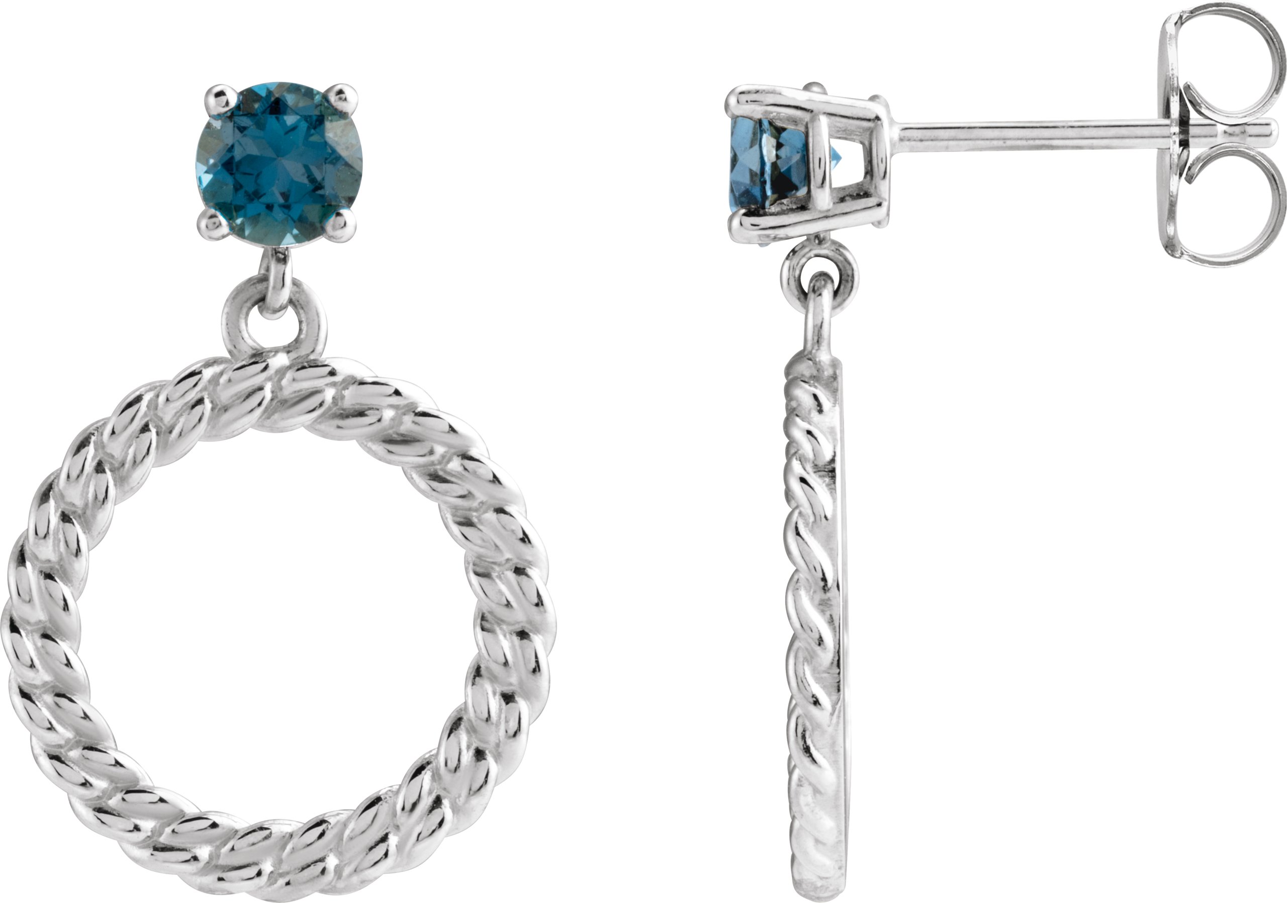 Natural London Blue Topaz Chain Link Earrings