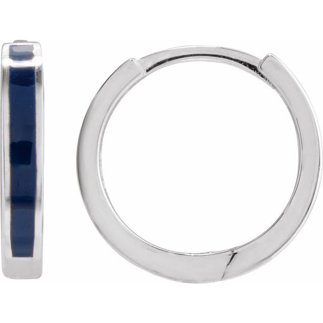 14K White Blue Enamel Hinged 12.1 mm Hoop Earrings