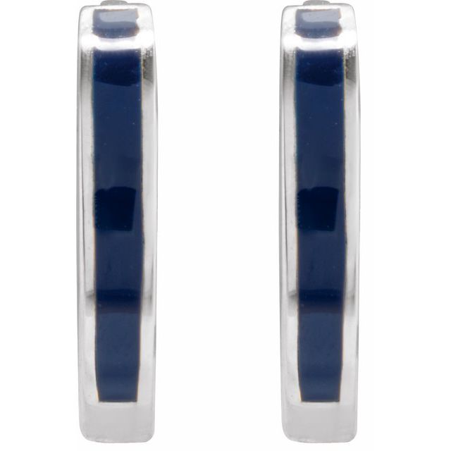 Sterling Silver Blue Enamel Hinged 12.1 mm Hoop Earrings