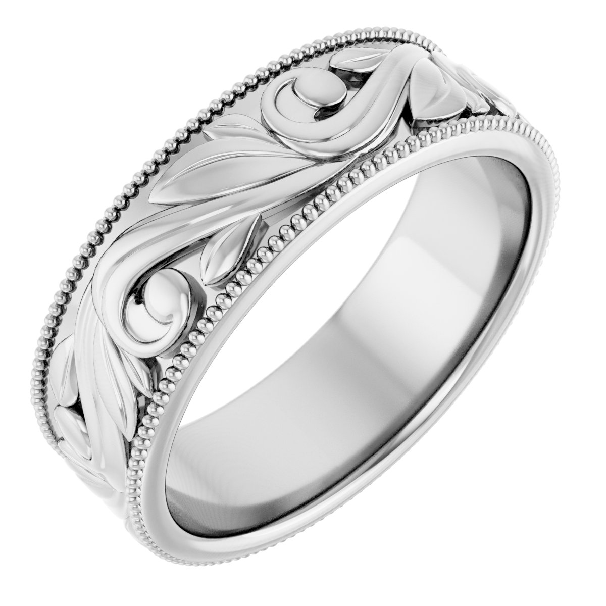 Sterling Silver 6.1 mm Floral-Inspired Band Size 7