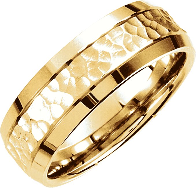 14K Yellow 7.5 mm Concave Beveled Edge Band with Satin Hammer Finish Size 8.5 Ref 5444078