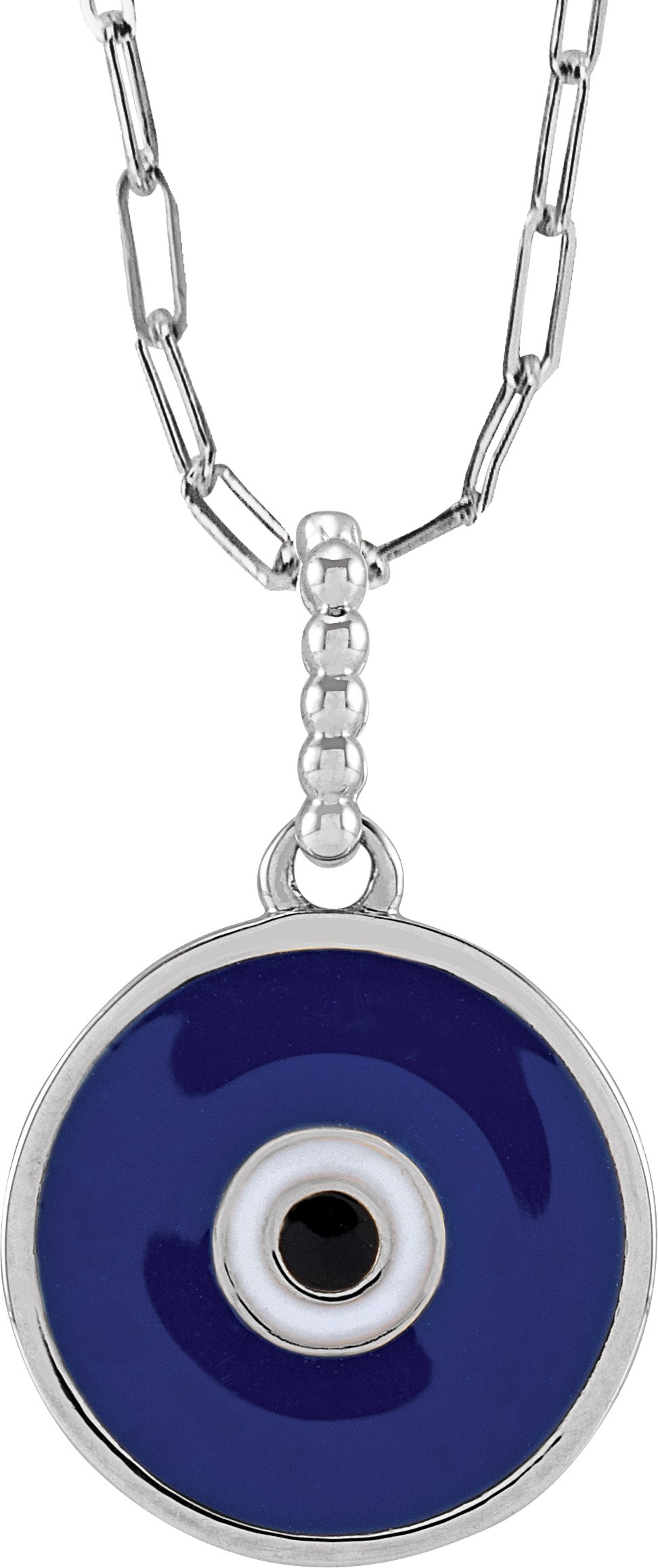 14K White Blue Enamel Evil Eye 18" Necklace