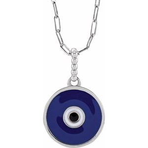 14K White Blue Enamel Evil Eye 18" Necklace
