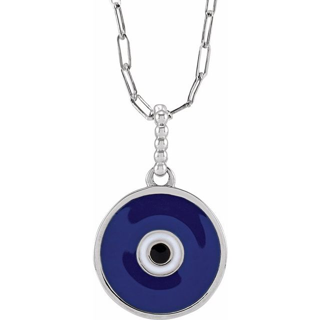 Sterling Silver Blue Enamel Evil Eye 18 Necklace