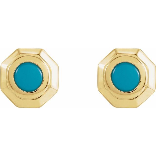 14K Yellow Natural Turquoise Geometric Cabochon Earrings