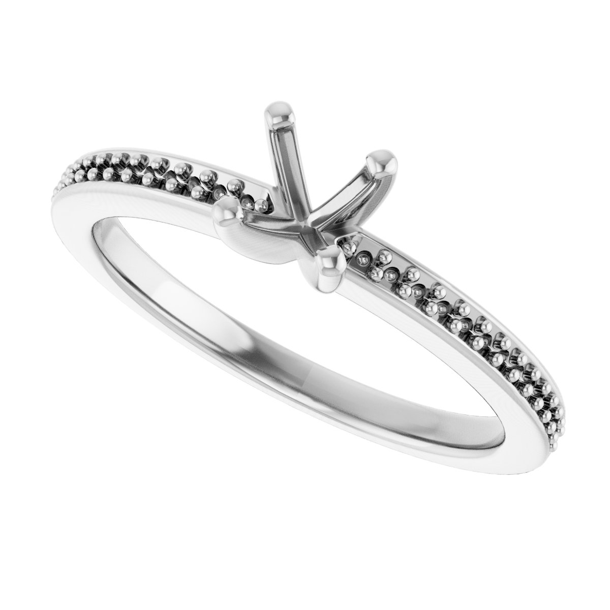 18K White Gold 4.8 mm Round Engagement Ring Mounting fully set