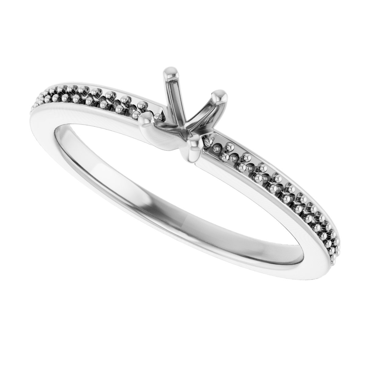 18K White Gold 3.75 mm Round Engagement Ring Mounting fully set