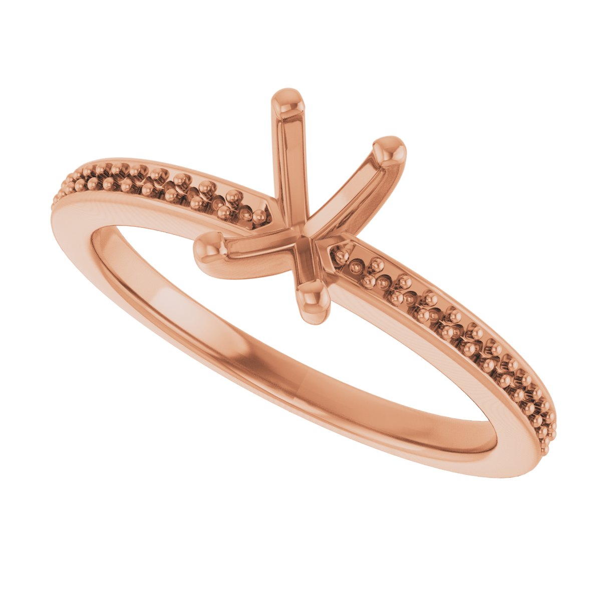 18K Rose Gold 6x4 mm Emerald Engagement Ring Mounting fully set
