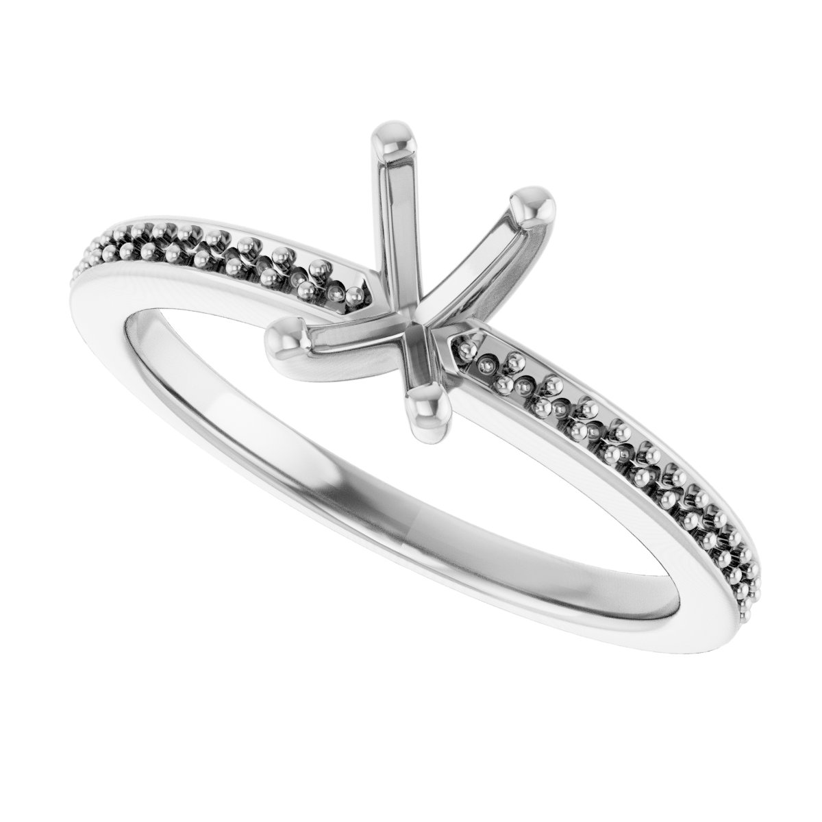 14K White Gold 6x4 mm Emerald Engagement Ring Mounting fully set