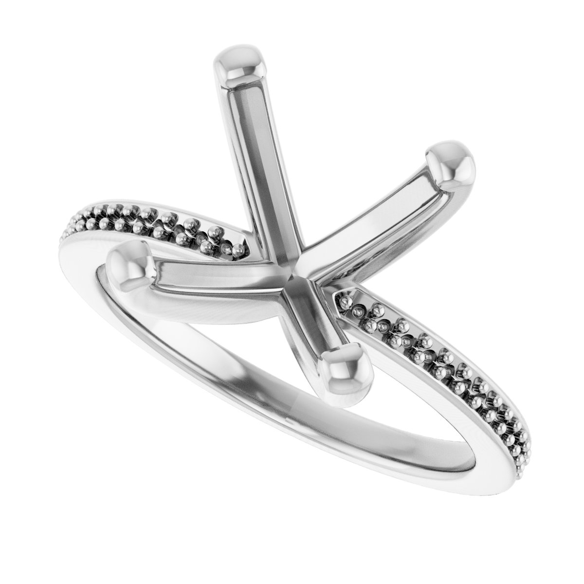 14K White Gold 10 mm Cushion Engagement Ring Mounting fully set