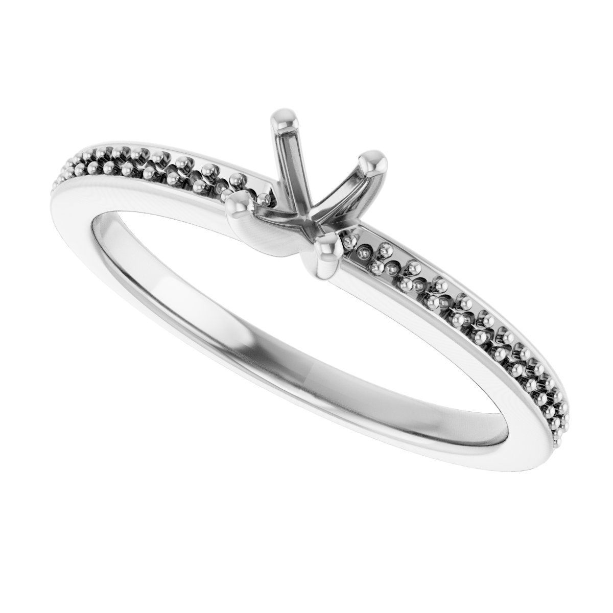 18K White Gold 4.1 mm Round Engagement Ring Mounting fully set