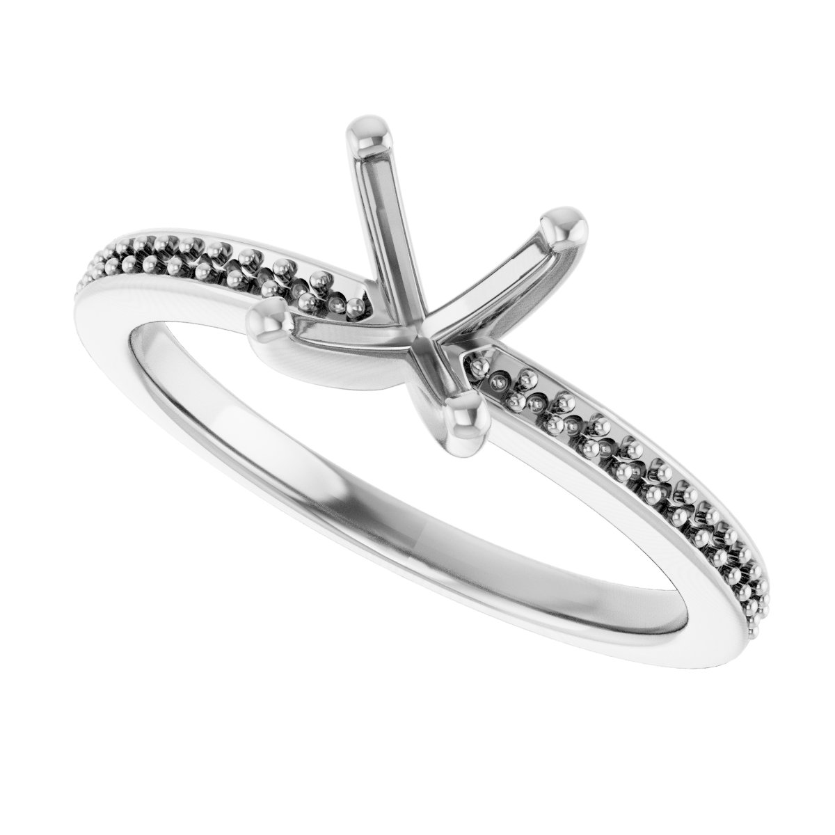 18K White Gold 5 mm Square Engagement Ring Mounting fully set