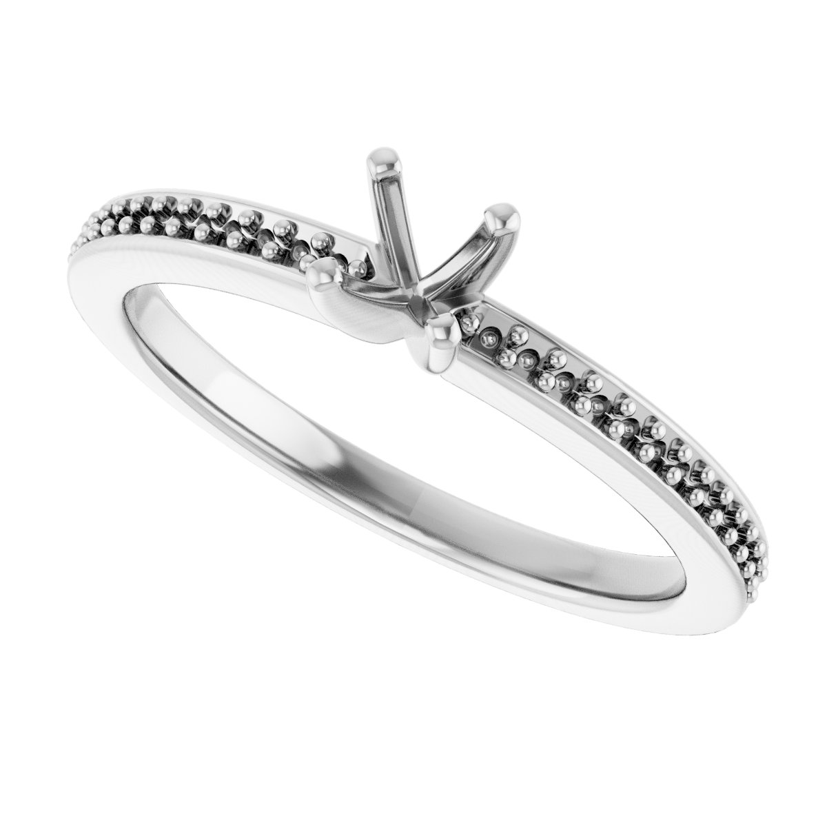 14K White Gold 3 mm Square Engagement Ring Mounting fully set