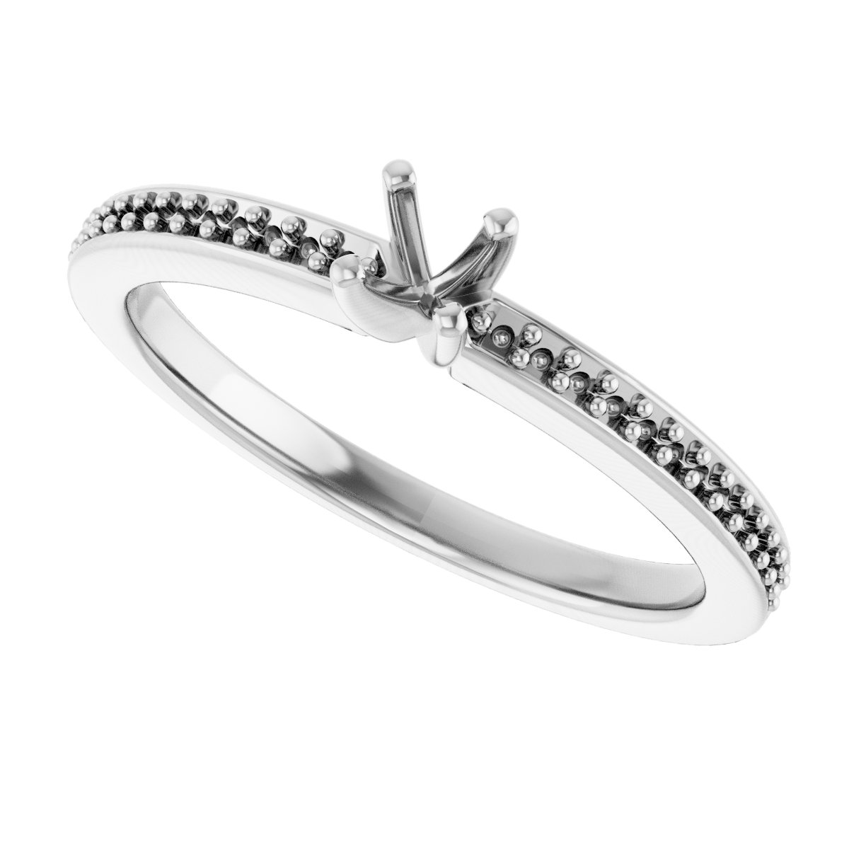 14K White Gold 2.5 mm Square Engagement Ring Mounting fully set
