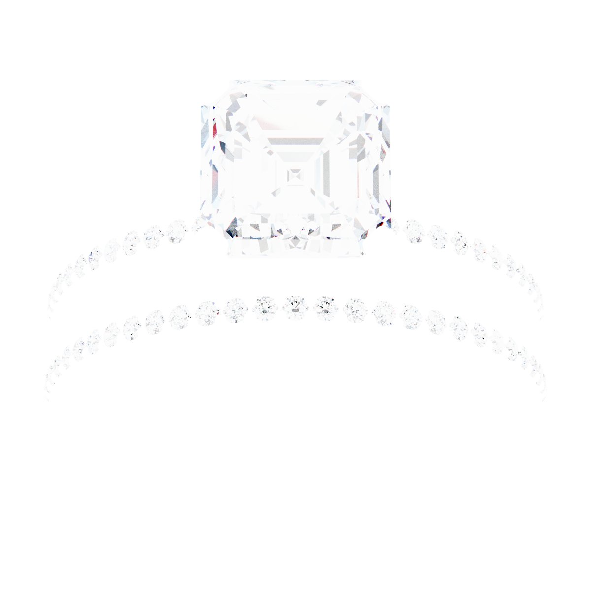 Platinum 7 mm Asscher Engagement Ring Mounting fully set