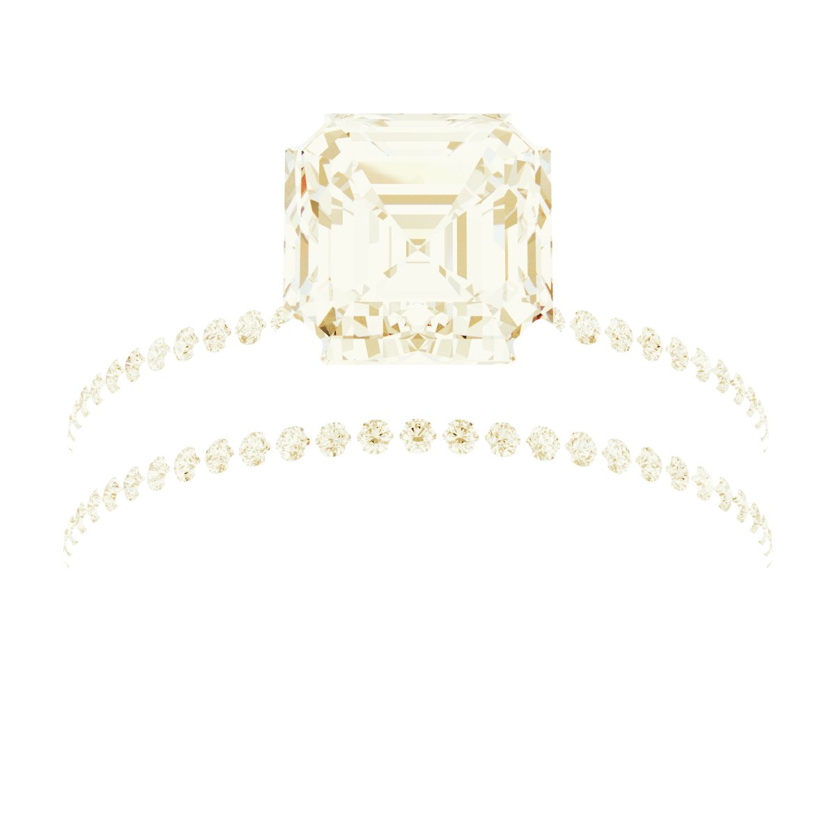 18K Yellow Gold 7 mm Asscher Engagement Ring Mounting fully set