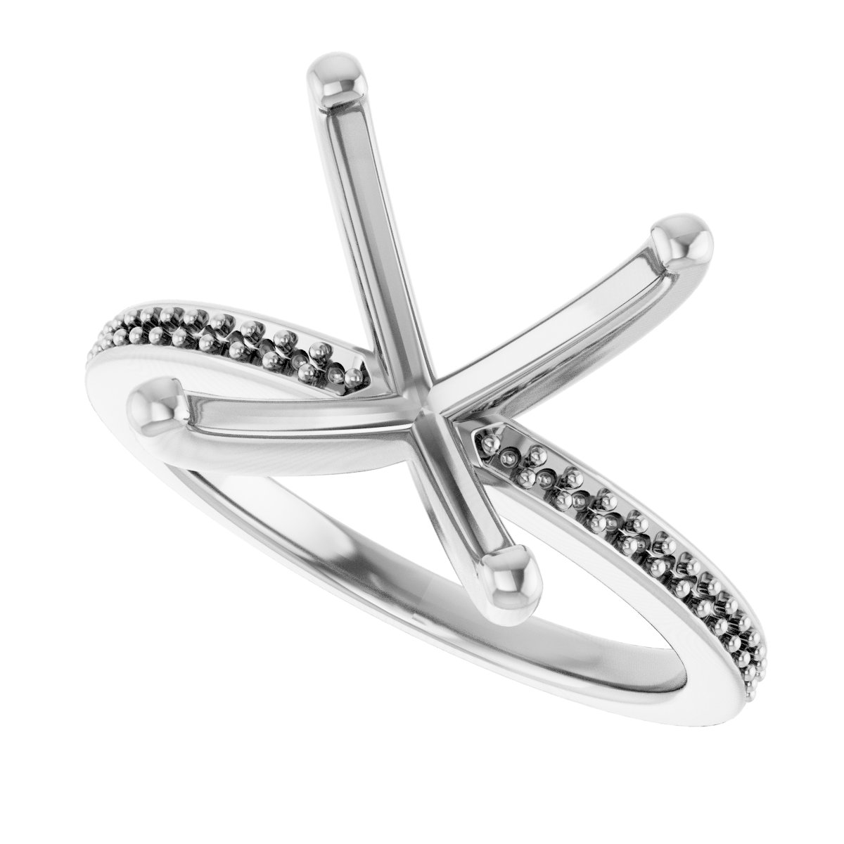 14K White Gold 9 mm Square Engagement Ring Mounting fully set
