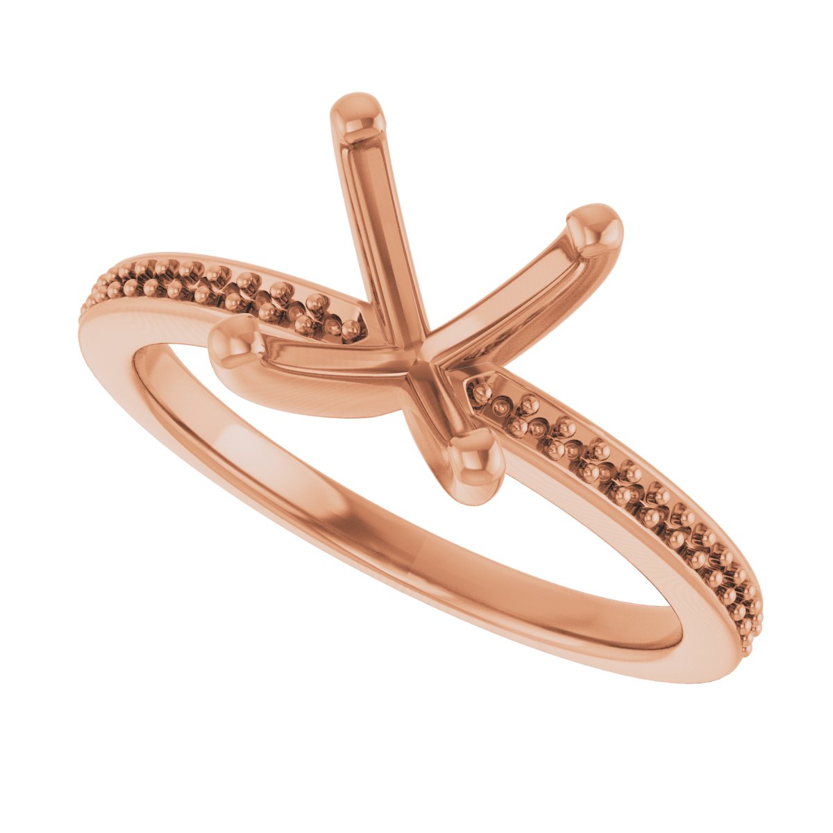 14K Rose Gold 7 mm Asscher Engagement Ring Mounting fully set