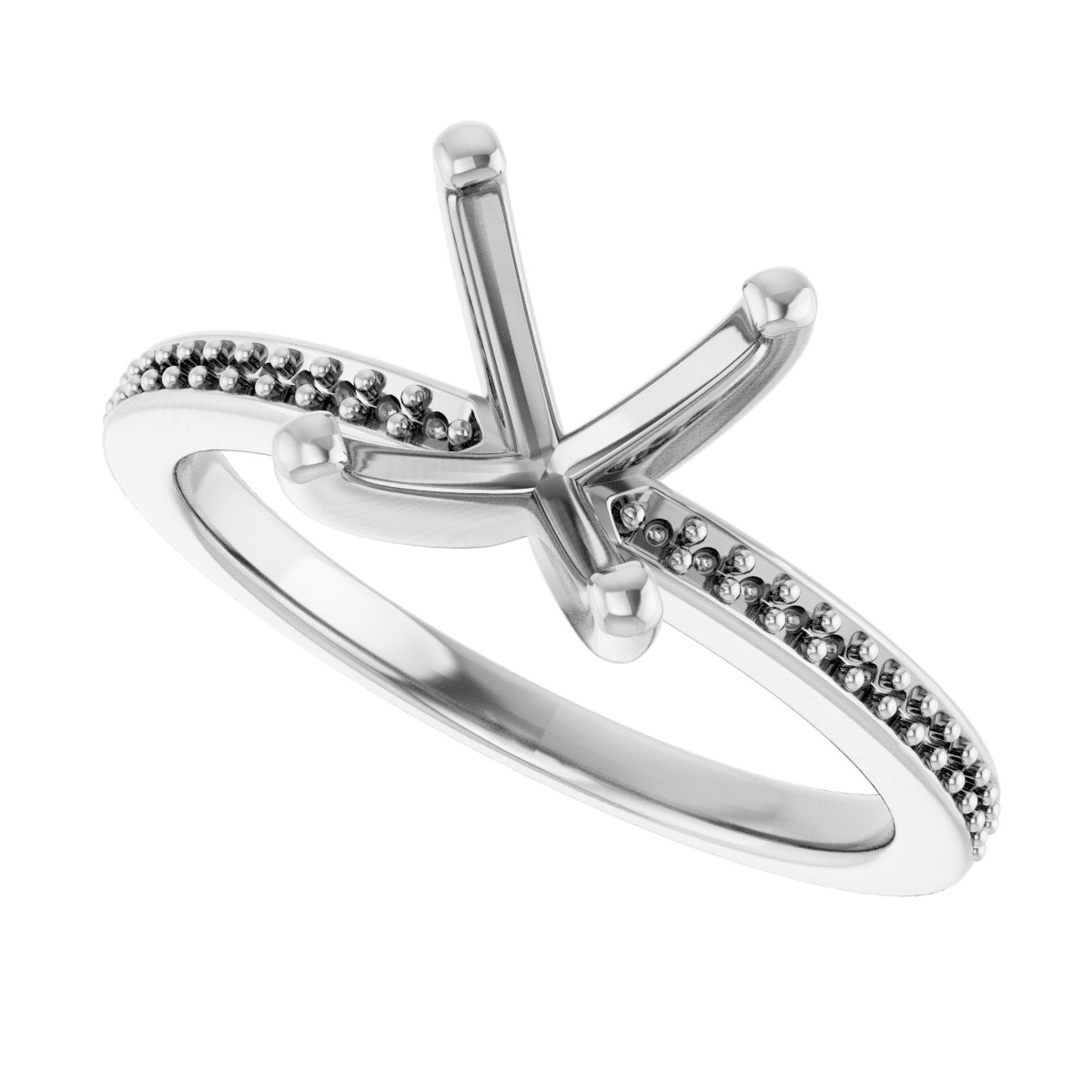 Platinum 7 mm Asscher Engagement Ring Mounting fully set