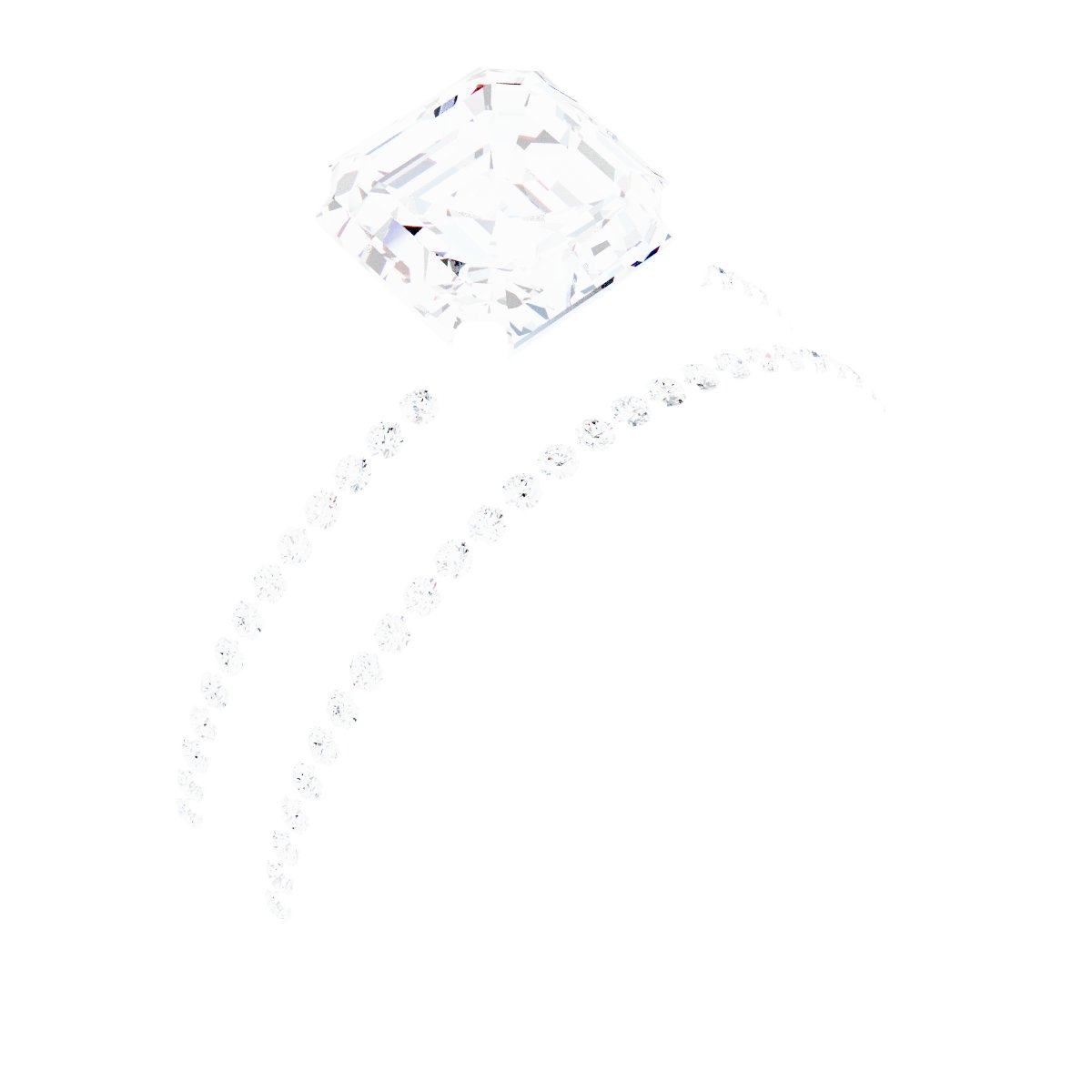 Platinum 7 mm Asscher Engagement Ring Mounting fully set