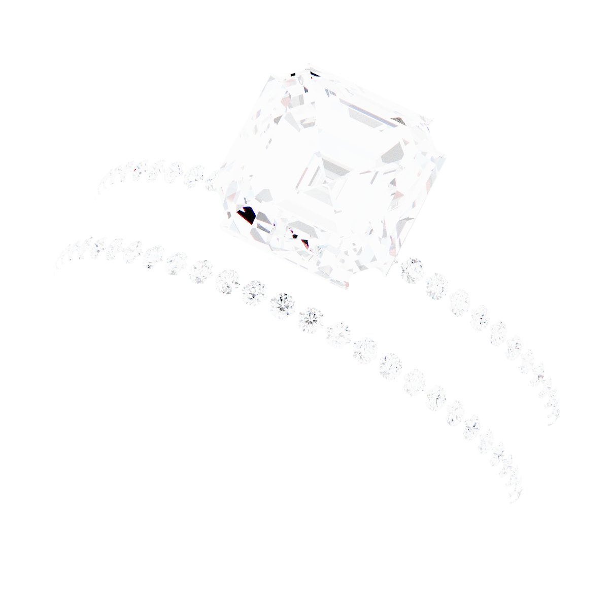 Platinum 7 mm Asscher Engagement Ring Mounting fully set