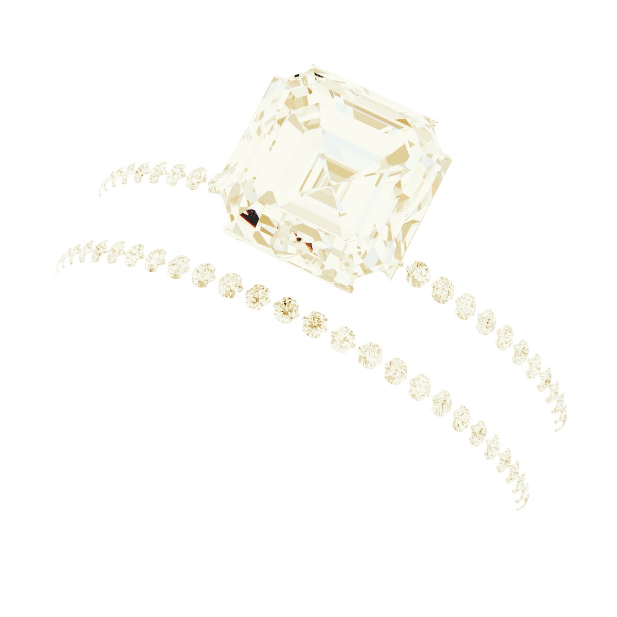 18K Yellow Gold 7 mm Asscher Engagement Ring Mounting fully set