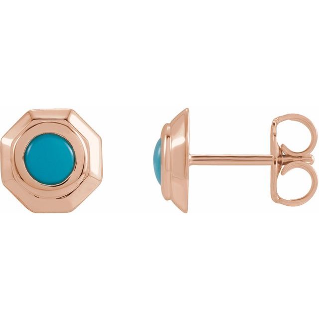 14K Rose Natural Turquoise Geometric Cabochon Earrings
