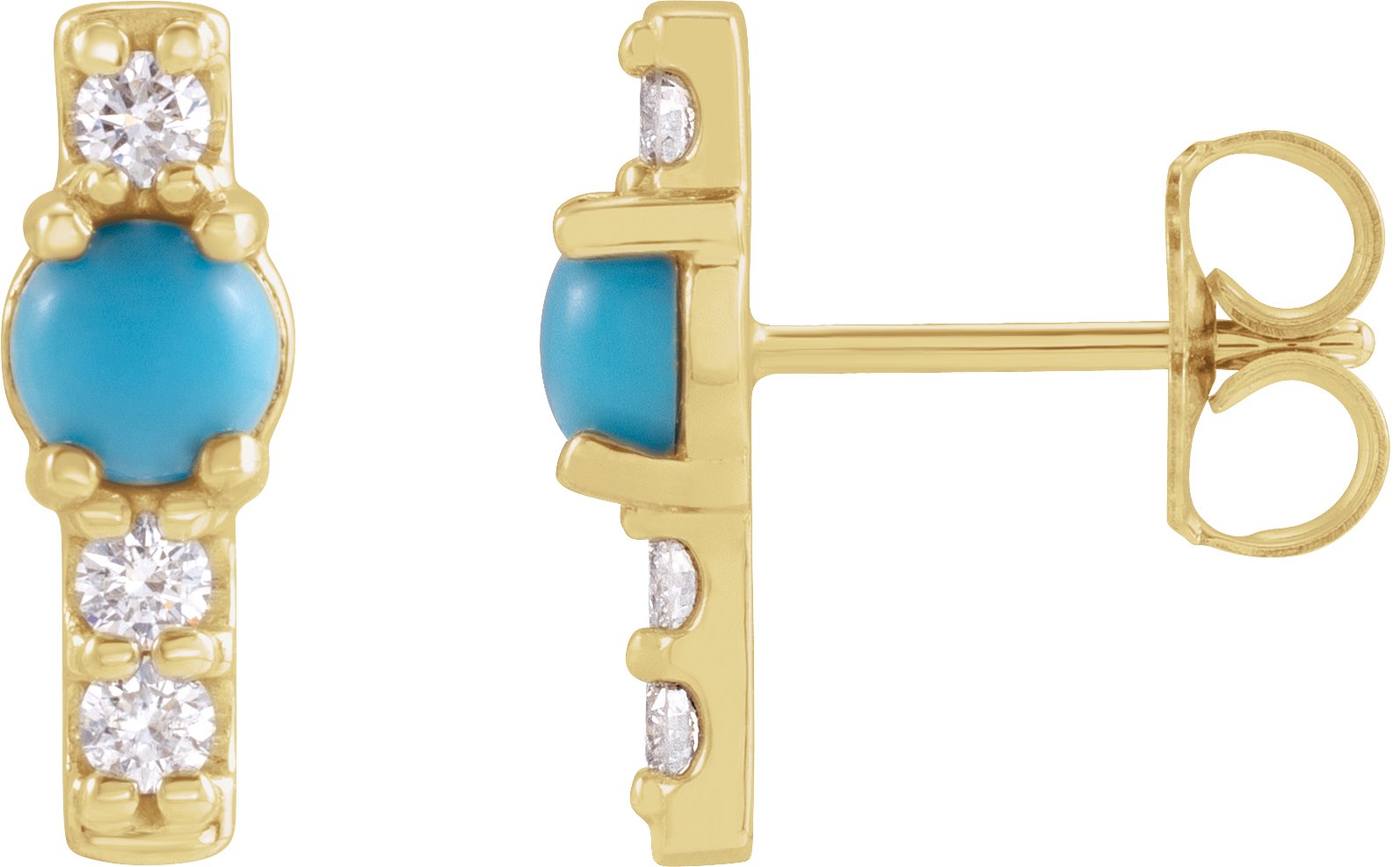 14K Yellow Natural Turquoise & 1/5 CTW Natural Diamond Bar Earrings