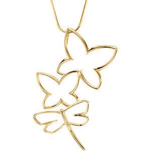 Butterfly And Dragonfly Necklace – 14K Yellow Gold