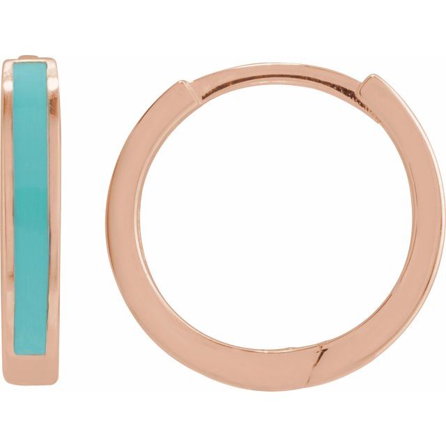 14K Rose Turquoise Enamel Hinged 12.1 mm Hoop Earrings