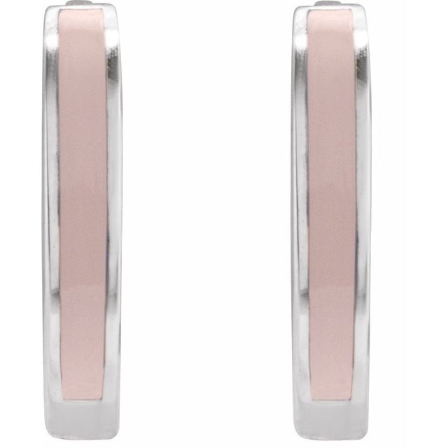Sterling Silver Pink Enamel Hinged 12.1 mm Hoop Earrings