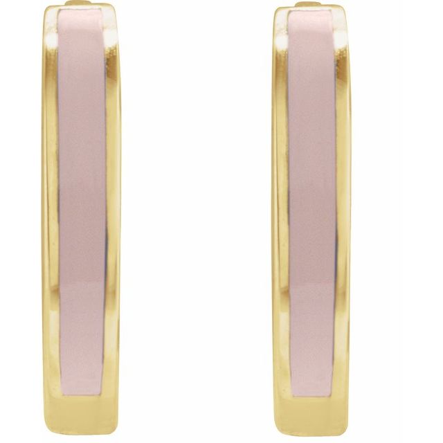 14K Yellow Pink Enamel Hinged 12.1 mm Hoop Earrings