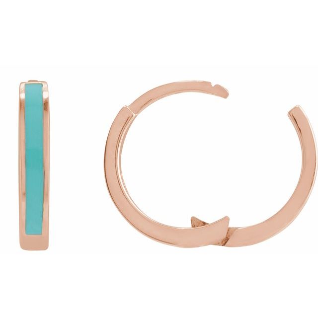 14K Rose Turquoise Enamel Hinged 12.1 mm Hoop Earrings