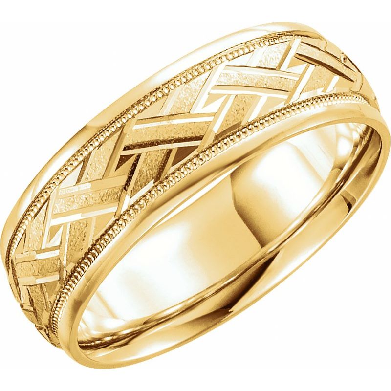 Milgrain Woven-Design Comfort-Fit Half Round Band
